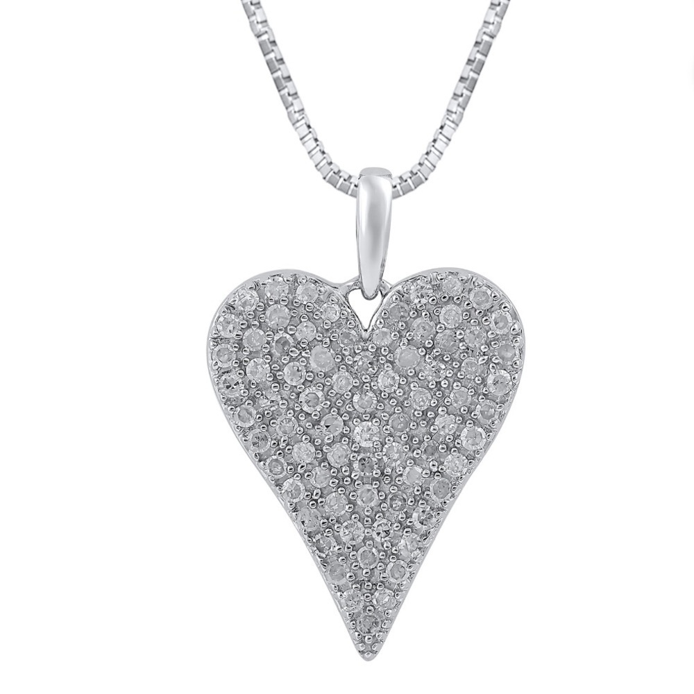 Brilliance 1/4 Carat TW Diamond Heart Pendant Sterling Silver Chain Length 18”